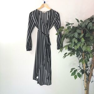 PETITE Loft Black And White Striped Wrap Dress
